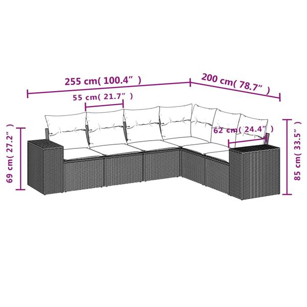 Grote foto vidaxl 6 delige loungeset met kussens poly rattan beige tuin en terras tuinmeubelen