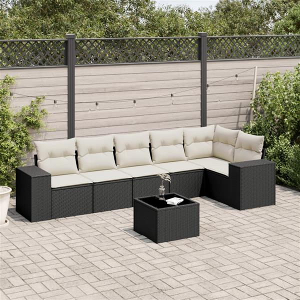 Grote foto vidaxl 7 delige loungeset met kussens poly rattan zwart tuin en terras tuinmeubelen