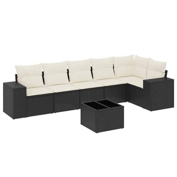 Grote foto vidaxl 7 delige loungeset met kussens poly rattan zwart tuin en terras tuinmeubelen