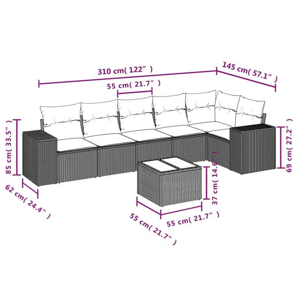 Grote foto vidaxl 7 delige loungeset met kussens poly rattan zwart tuin en terras tuinmeubelen