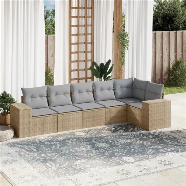 Grote foto vidaxl 6 delige loungeset met kussens poly rattan beige tuin en terras tuinmeubelen