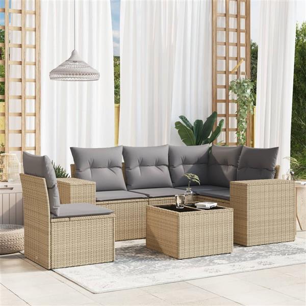 Grote foto vidaxl 6 delige loungeset met kussens poly rattan beige tuin en terras tuinmeubelen