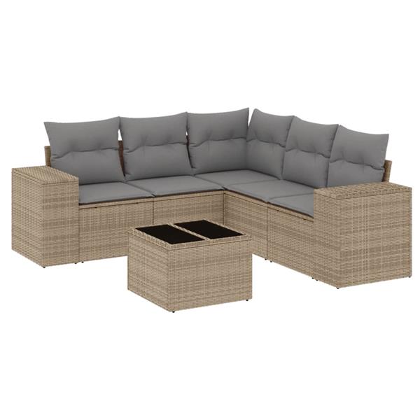 Grote foto vidaxl 6 delige loungeset met kussens poly rattan beige tuin en terras tuinmeubelen