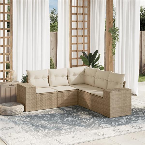 Grote foto vidaxl 5 delige loungeset met kussens poly rattan beige tuin en terras tuinmeubelen