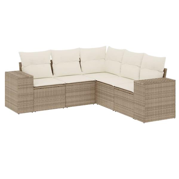 Grote foto vidaxl 5 delige loungeset met kussens poly rattan beige tuin en terras tuinmeubelen