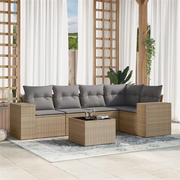 Grote foto vidaxl 6 delige loungeset met kussens poly rattan beige tuin en terras tuinmeubelen