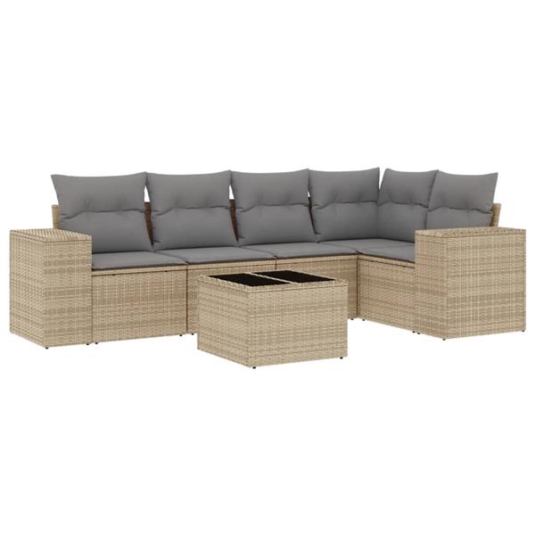 Grote foto vidaxl 6 delige loungeset met kussens poly rattan beige tuin en terras tuinmeubelen