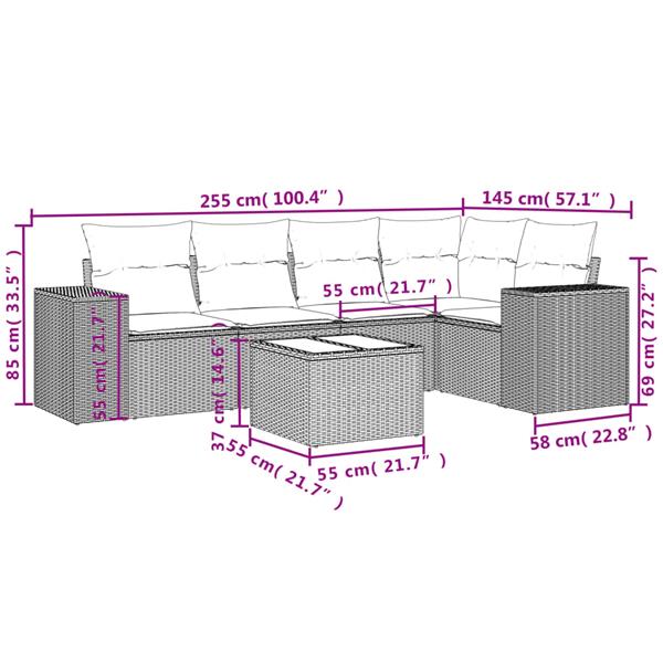 Grote foto vidaxl 6 delige loungeset met kussens poly rattan beige tuin en terras tuinmeubelen