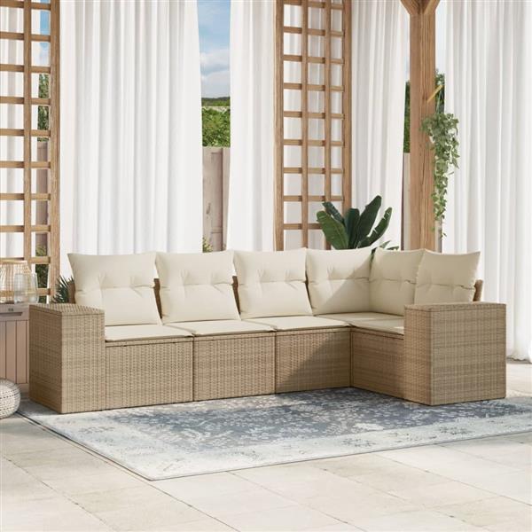 Grote foto vidaxl 5 delige loungeset met kussens poly rattan beige tuin en terras tuinmeubelen