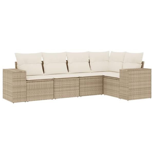 Grote foto vidaxl 5 delige loungeset met kussens poly rattan beige tuin en terras tuinmeubelen