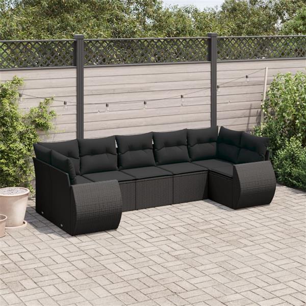 Grote foto vidaxl 7 delige loungeset met kussens poly rattan zwart tuin en terras tuinmeubelen