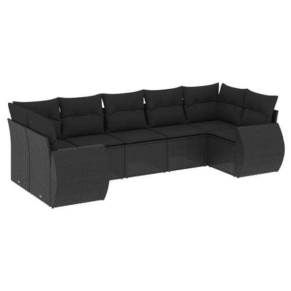 Grote foto vidaxl 7 delige loungeset met kussens poly rattan zwart tuin en terras tuinmeubelen