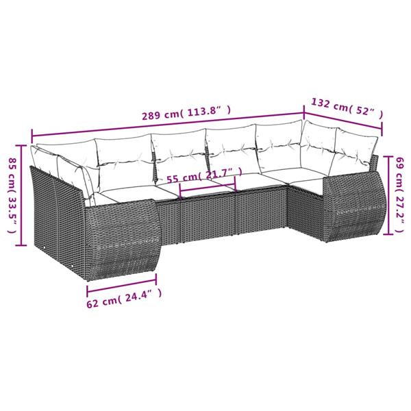 Grote foto vidaxl 7 delige loungeset met kussens poly rattan zwart tuin en terras tuinmeubelen