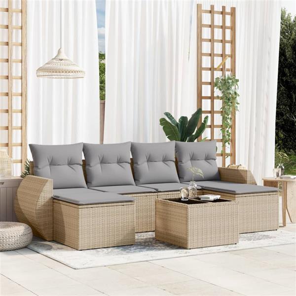 Grote foto vidaxl 7 delige loungeset met kussens poly rattan beige tuin en terras tuinmeubelen