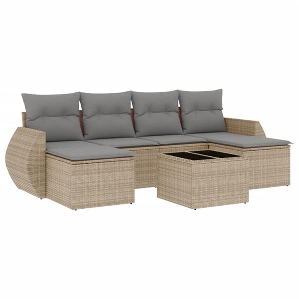 Grote foto vidaxl 7 delige loungeset met kussens poly rattan beige tuin en terras tuinmeubelen