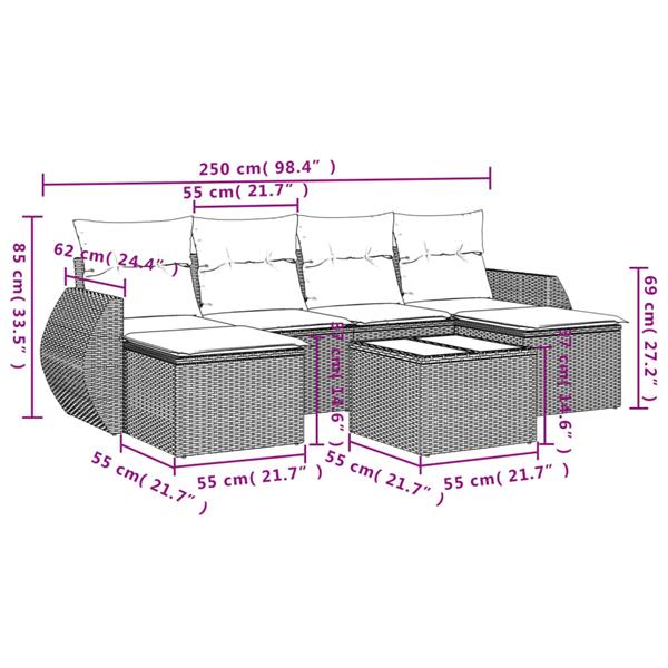 Grote foto vidaxl 7 delige loungeset met kussens poly rattan beige tuin en terras tuinmeubelen