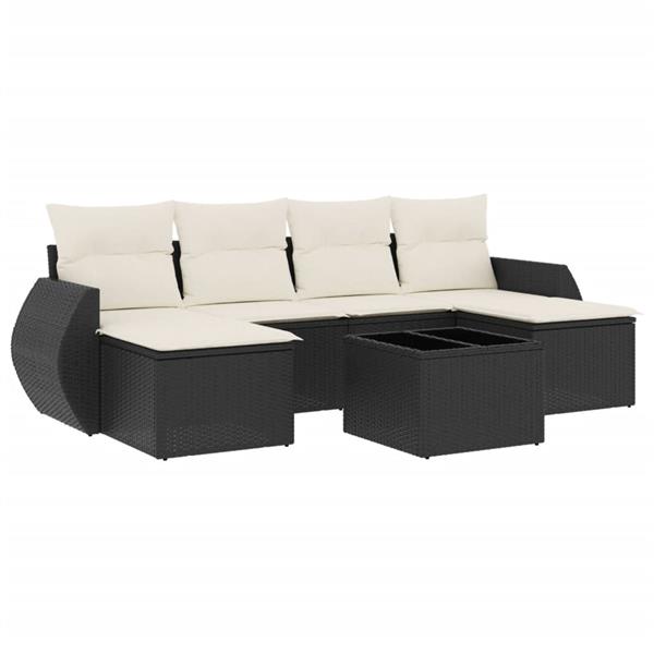 Grote foto vidaxl 7 delige loungeset met kussens poly rattan zwart tuin en terras tuinmeubelen