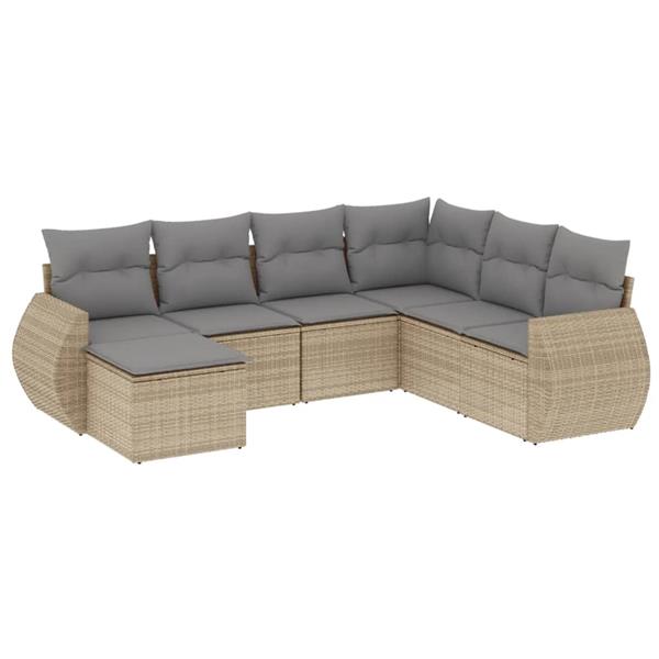 Grote foto vidaxl 7 delige loungeset met kussens poly rattan beige tuin en terras tuinmeubelen