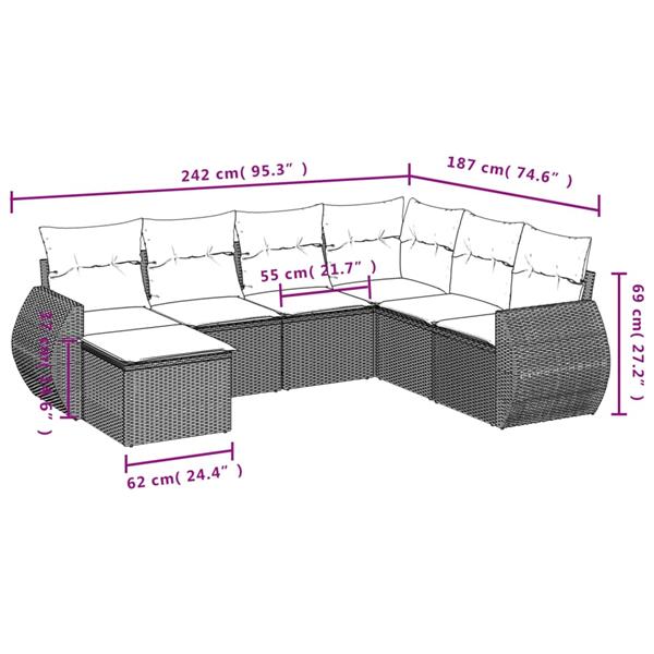 Grote foto vidaxl 7 delige loungeset met kussens poly rattan beige tuin en terras tuinmeubelen