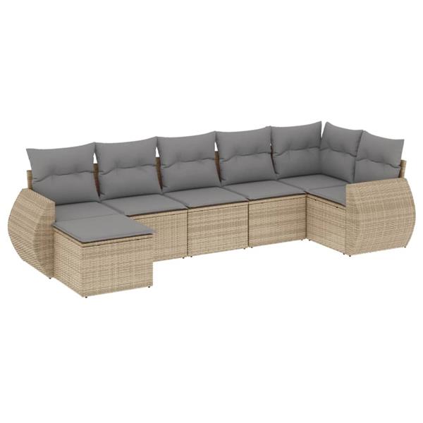 Grote foto vidaxl 7 delige loungeset met kussens poly rattan beige tuin en terras tuinmeubelen