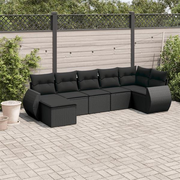 Grote foto vidaxl 7 delige loungeset met kussens poly rattan zwart tuin en terras tuinmeubelen