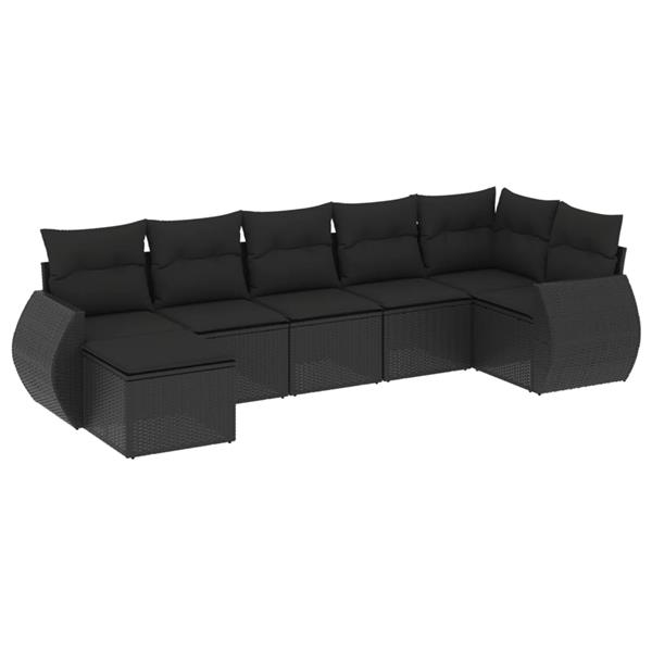 Grote foto vidaxl 7 delige loungeset met kussens poly rattan zwart tuin en terras tuinmeubelen