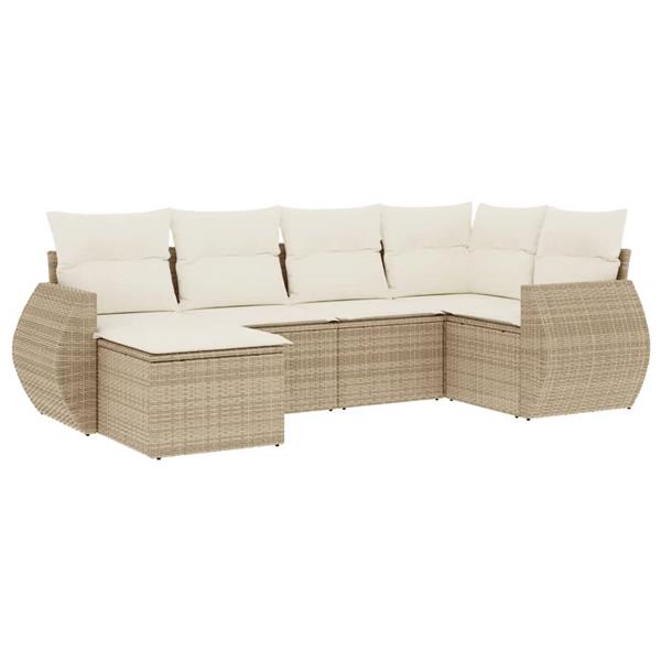 Grote foto vidaxl 6 delige loungeset met kussens poly rattan beige tuin en terras tuinmeubelen