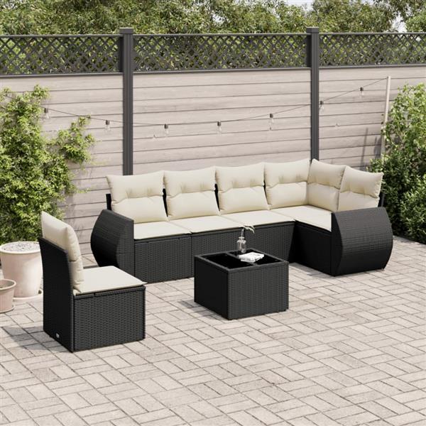 Grote foto vidaxl 7 delige loungeset met kussens poly rattan zwart tuin en terras tuinmeubelen