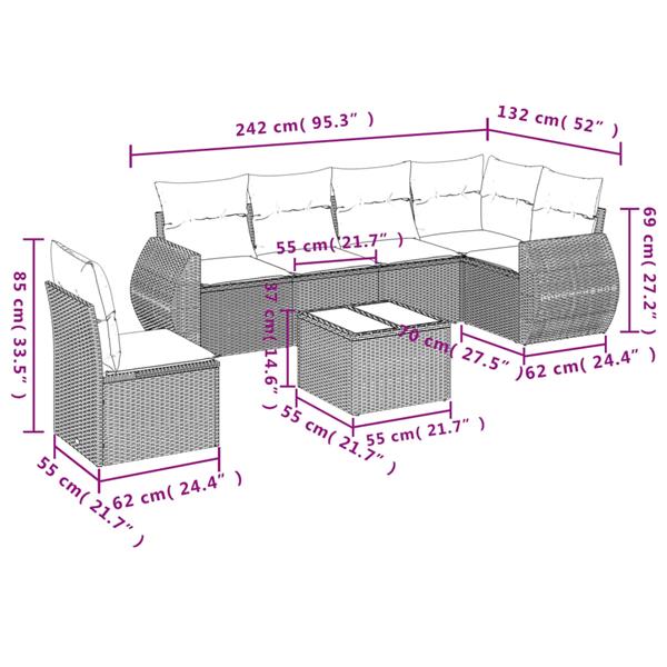 Grote foto vidaxl 7 delige loungeset met kussens poly rattan zwart tuin en terras tuinmeubelen