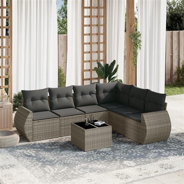 Grote foto vidaxl 7 delige loungeset met kussens poly rattan grijs tuin en terras tuinmeubelen