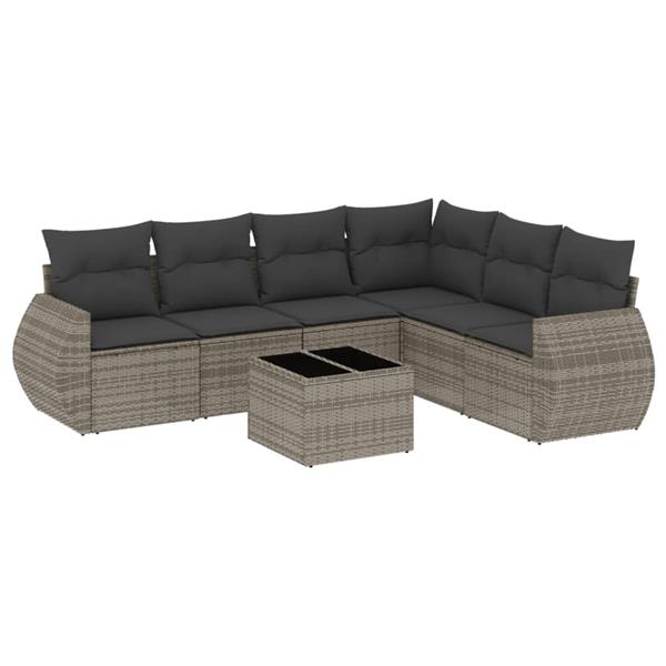 Grote foto vidaxl 7 delige loungeset met kussens poly rattan grijs tuin en terras tuinmeubelen