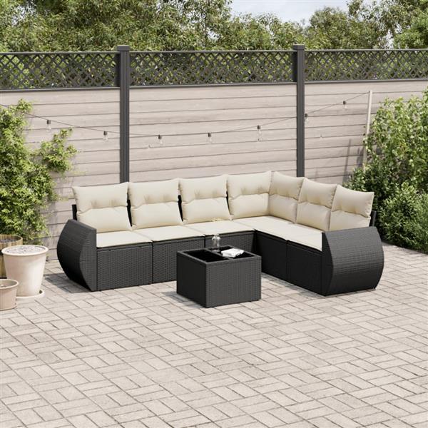Grote foto vidaxl 7 delige loungeset met kussens poly rattan zwart tuin en terras tuinmeubelen