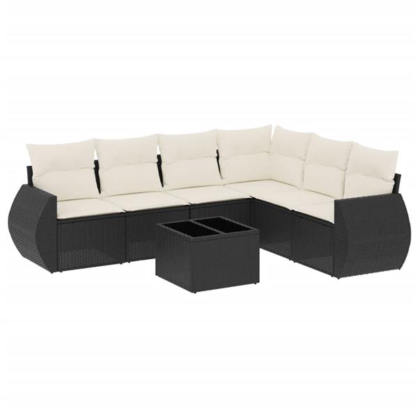Grote foto vidaxl 7 delige loungeset met kussens poly rattan zwart tuin en terras tuinmeubelen