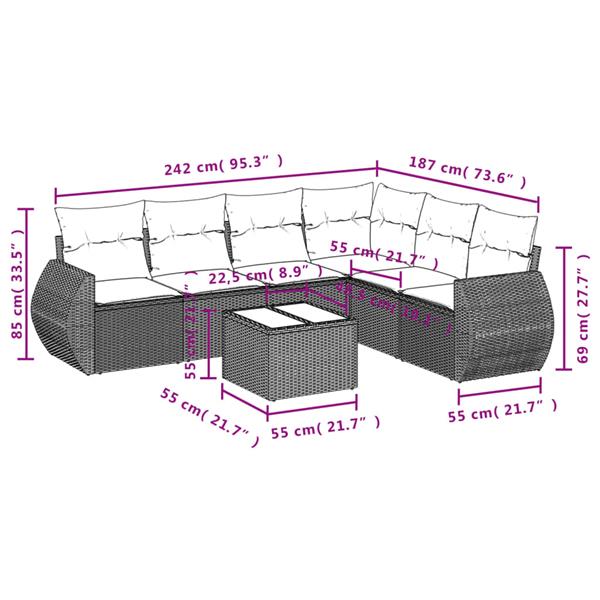 Grote foto vidaxl 7 delige loungeset met kussens poly rattan zwart tuin en terras tuinmeubelen