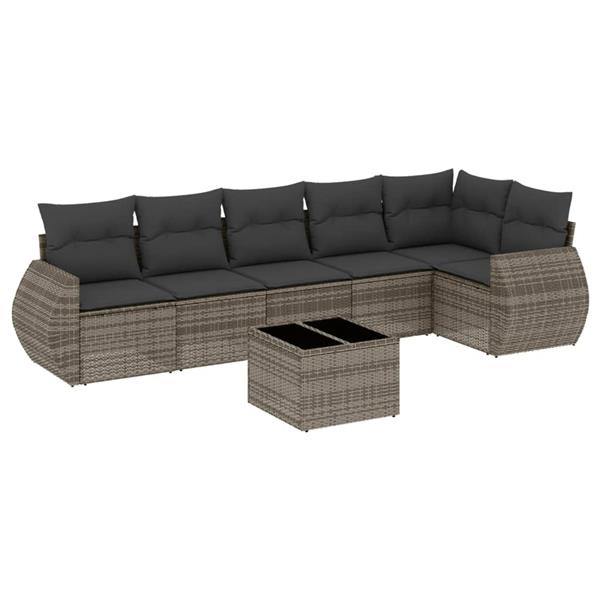 Grote foto vidaxl 7 delige loungeset met kussens poly rattan grijs tuin en terras tuinmeubelen