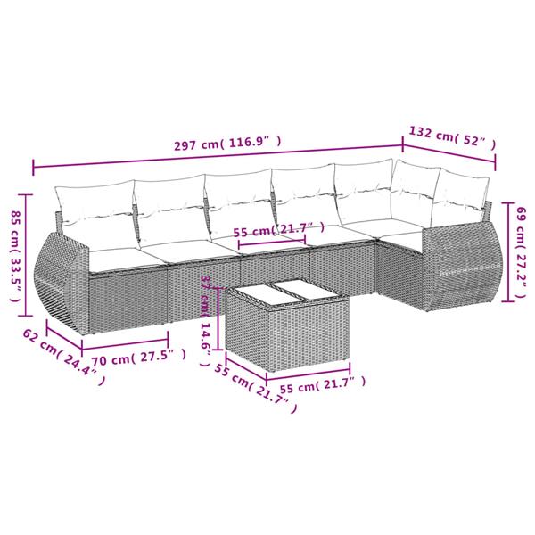 Grote foto vidaxl 7 delige loungeset met kussens poly rattan grijs tuin en terras tuinmeubelen