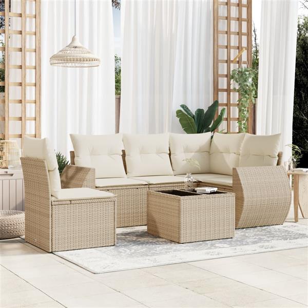 Grote foto vidaxl 6 delige loungeset met kussens poly rattan beige tuin en terras tuinmeubelen