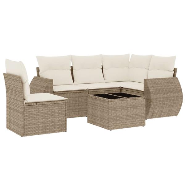 Grote foto vidaxl 6 delige loungeset met kussens poly rattan beige tuin en terras tuinmeubelen