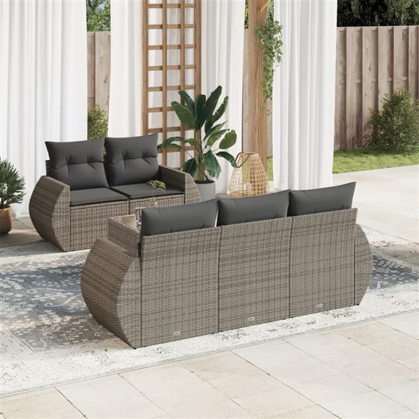 Grote foto vidaxl 6 delige loungeset met kussens poly rattan grijs tuin en terras tuinmeubelen