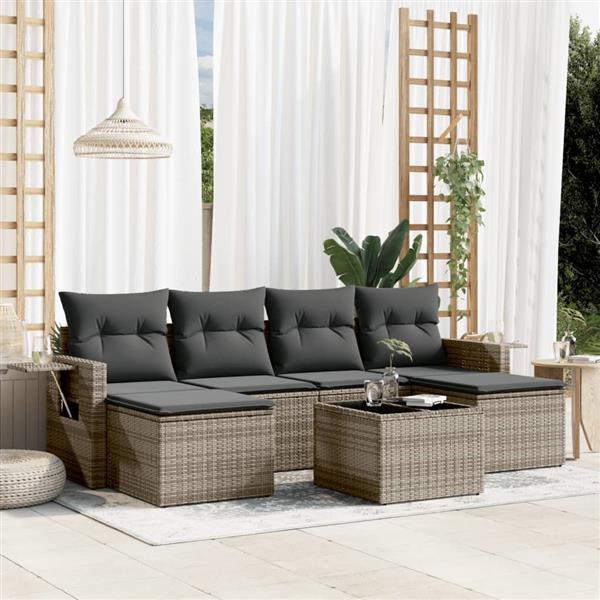 Grote foto vidaxl 7 delige loungeset met kussens poly rattan grijs tuin en terras tuinmeubelen