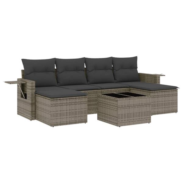 Grote foto vidaxl 7 delige loungeset met kussens poly rattan grijs tuin en terras tuinmeubelen