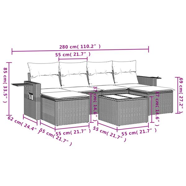 Grote foto vidaxl 7 delige loungeset met kussens poly rattan grijs tuin en terras tuinmeubelen