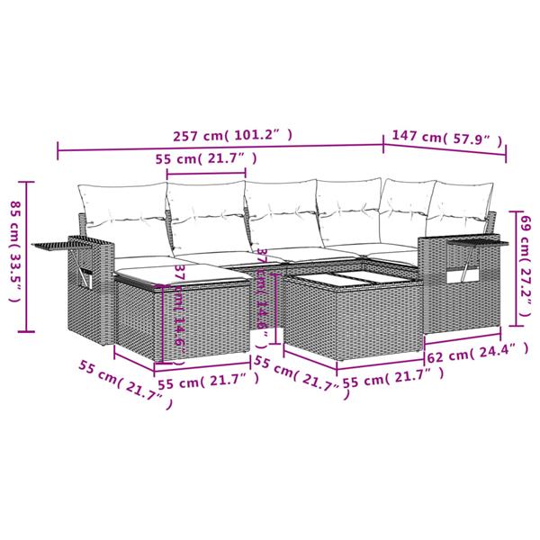 Grote foto vidaxl 7 delige loungeset met kussens poly rattan grijs tuin en terras tuinmeubelen