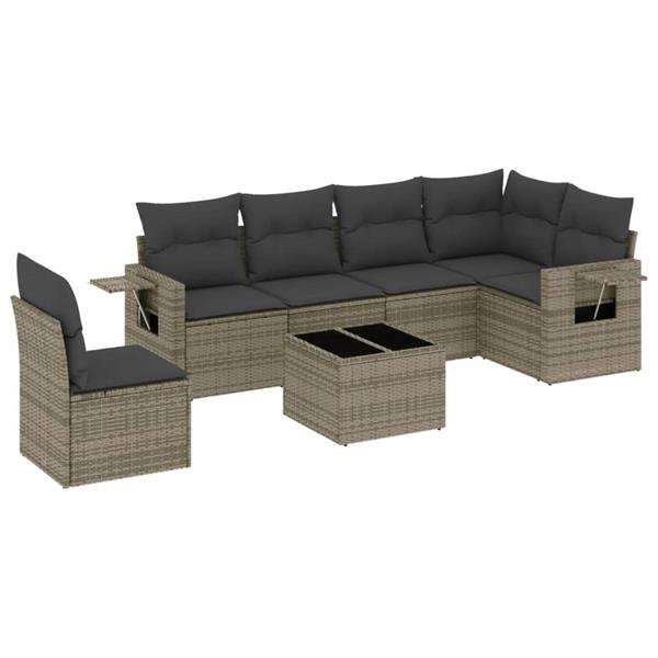 Grote foto vidaxl 7 delige loungeset met kussens poly rattan grijs tuin en terras tuinmeubelen