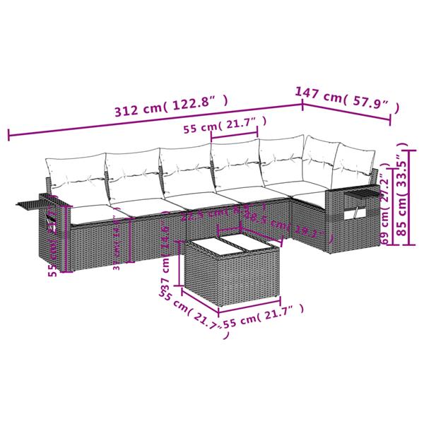 Grote foto vidaxl 7 delige loungeset met kussens poly rattan grijs tuin en terras tuinmeubelen