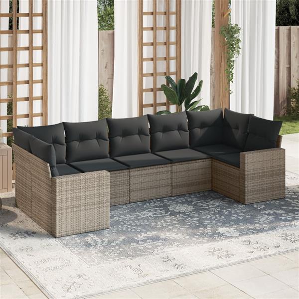Grote foto vidaxl 7 delige loungeset met kussens poly rattan grijs tuin en terras tuinmeubelen