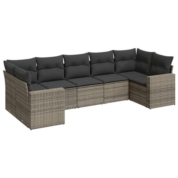 Grote foto vidaxl 7 delige loungeset met kussens poly rattan grijs tuin en terras tuinmeubelen