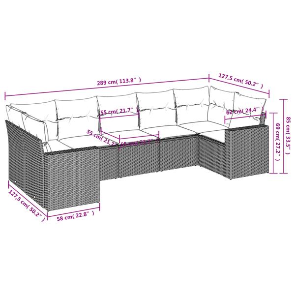 Grote foto vidaxl 7 delige loungeset met kussens poly rattan grijs tuin en terras tuinmeubelen