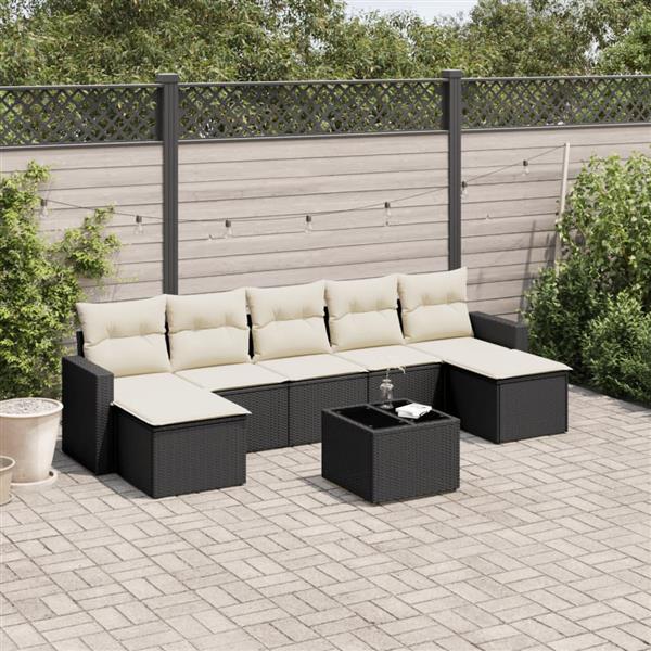 Grote foto vidaxl 8 delige loungeset met kussens poly rattan zwart tuin en terras tuinmeubelen