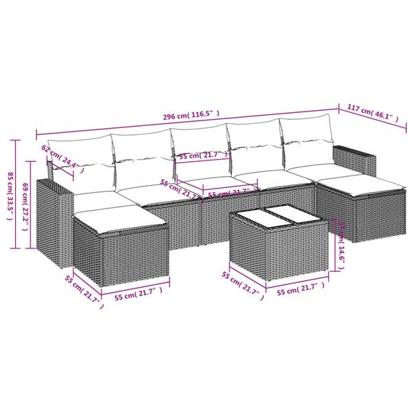 Grote foto vidaxl 8 delige loungeset met kussens poly rattan zwart tuin en terras tuinmeubelen
